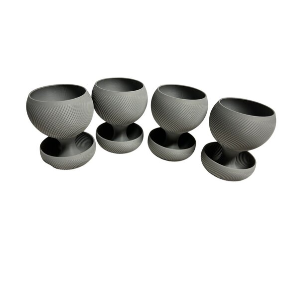 Set Of 3 Gray Succulent Pots With Ribbed Design 4" - Picture 4 of 4